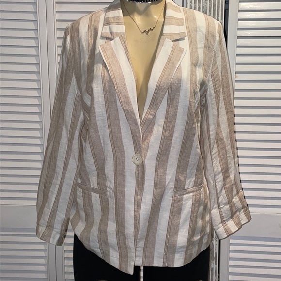 CHICOS Striped Linen One Button Blazer - Picture 4 of 11